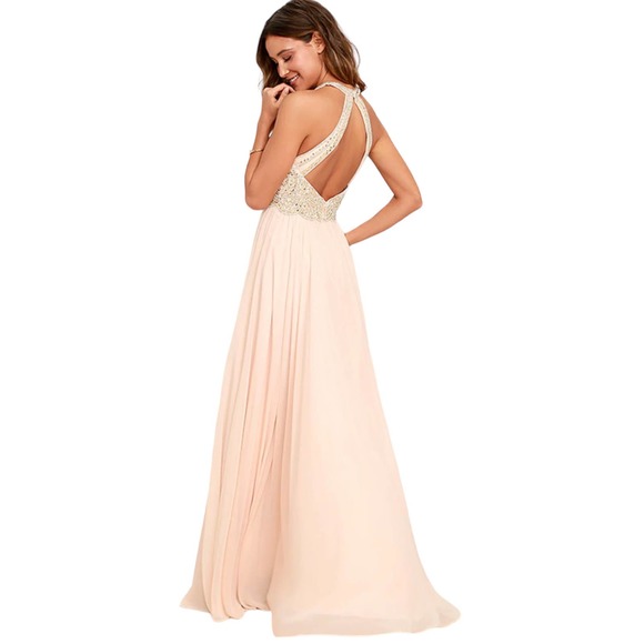 Amelia Couture Princess Champagne Beaded Maxi Formal Event Dress 4 - Picture 3 of 14